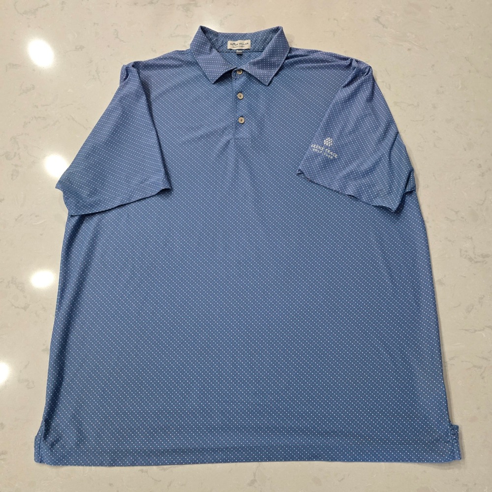 Peter Millar Summer Comfort Polo Shirt XL Blue Micro Dot Keene Trace Golf Club